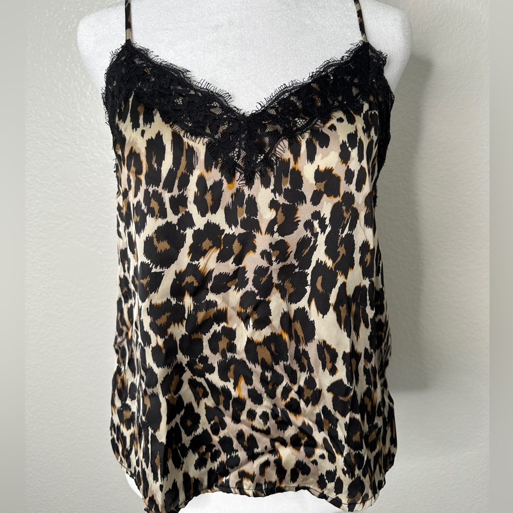 BP Lace Trim Leopard Print Satin Tank Top